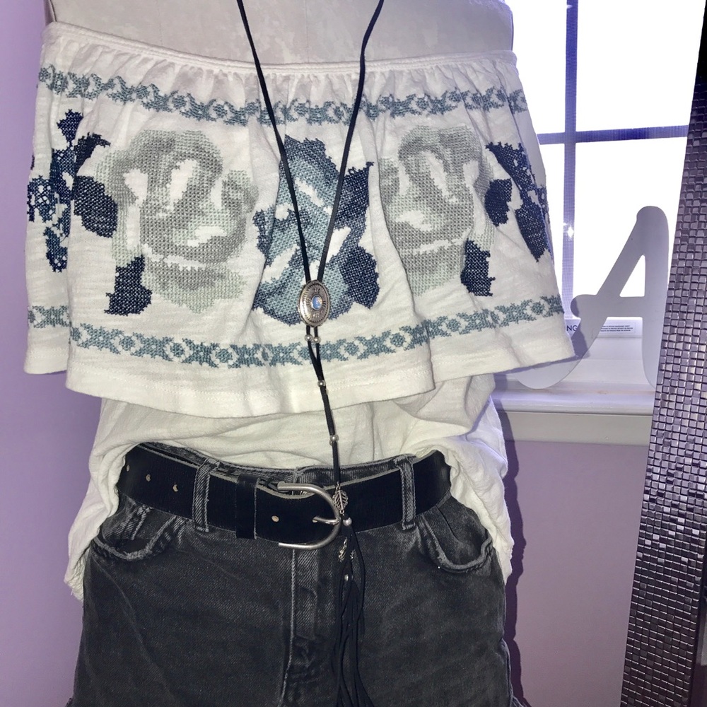 Free People Embroidered Off the Shoulder Top